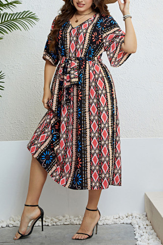 Summer V-Neck Printed Strap Dress