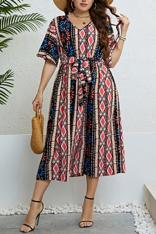 Summer V-Neck Printed Strap Dress