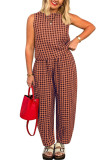 Printed Plaid Loose Sleeveless Pants Two-Piece Set