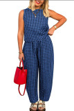 Printed Plaid Loose Sleeveless Pants Two-Piece Set
