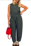 Printed Plaid Loose Sleeveless Pants Two-Piece Set