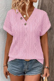 V-Neck Button Loose Short Sleeved T-Shirt