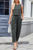 Printed Plaid Loose Sleeveless Pants Two-Piece Set
