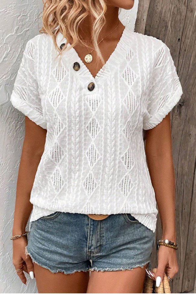V-Neck Button Loose Short Sleeved T-Shirt
