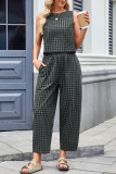 Printed Plaid Loose Sleeveless Pants Two-Piece Set
