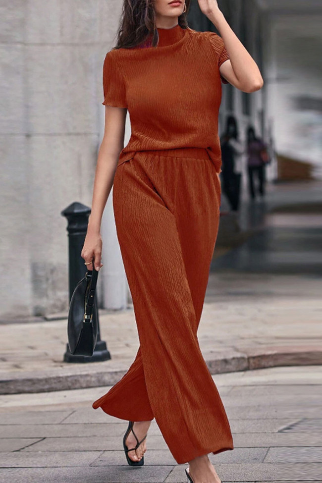 Solid Color Short Sleeved Pants Two-Piece Set