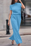 Solid Color Short Sleeved Pants Two-Piece Set