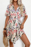 Flower Print V-Neck Ruffle Sleeve Dress