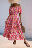 One Shoulder Slit Printed Short Sleeve Dress