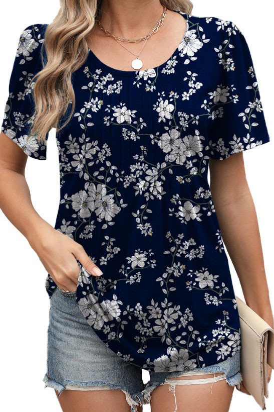 Round Neck Loose Short Sleeved Printed T-Shirt