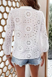 Button White Hollowed Out Long Sleeve Shirt