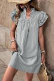 Stand Up Collar Solid Color Ruffled Sleeved Dress