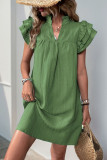 Stand Up Collar Solid Color Ruffled Sleeved Dress