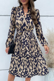 Pleated Printed Long Sleeved Dress
