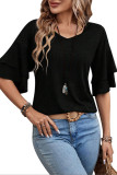 Solid Color V-Neck Double-Layer Sleeve T-Shirt