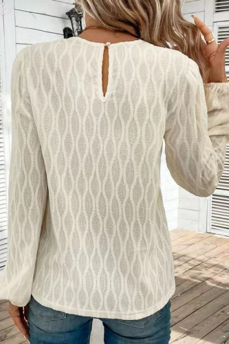 Solid Color Round Neck Lace Long Sleeved T-Shirt