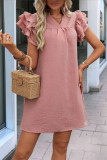 Stand Up Collar Solid Color Ruffle Edge Dress