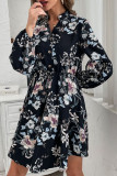 Black Vintage Long Sleeved Printed Dress