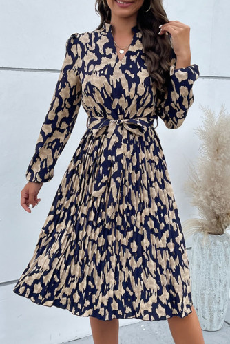 Pleated Printed Long Sleeved Dress