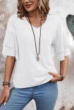 Solid Color V-Neck Double-Layer Sleeve T-Shirt