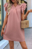 Stand Up Collar Solid Color Ruffle Edge Dress