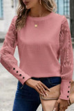 Lace Waffle Button Long Sleeved Sweater