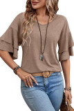 Solid Color V-Neck Double-Layer Sleeve T-Shirt