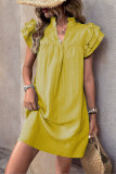Stand Up Collar Solid Color Ruffled Sleeved Dress
