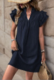Stand Up Collar Solid Color Ruffled Sleeved Dress