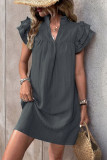 Stand Up Collar Solid Color Ruffled Sleeved Dress