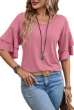Solid Color V-Neck Double-Layer Sleeve T-Shirt