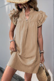 Stand Up Collar Solid Color Ruffled Sleeved Dress