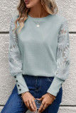 Lace Waffle Button Long Sleeved Sweater