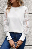 Lace Waffle Button Long Sleeved Sweater