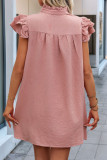 Stand Up Collar Solid Color Ruffle Edge Dress
