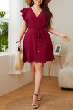 V-Neck Ruffled Short Sleeved Chiffon Dress
