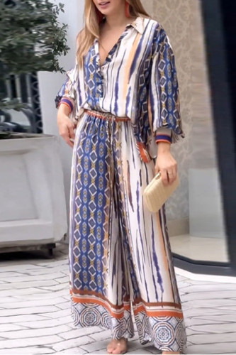 Long Sleeved Shirt Straight Leg Pants Two-Piece Set