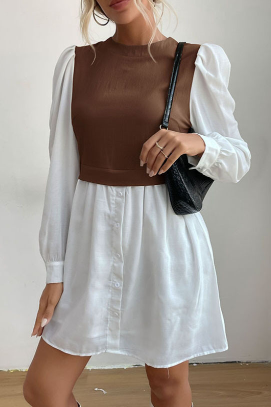 Round Neck Bubble Sleeve Shirt Dress