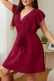 V-Neck Ruffled Short Sleeved Chiffon Dress