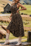Summer Leopard Print Sloping Shoulder Dress