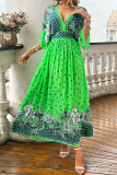 Leisure Vacation Printed V-Neck Oversized Dress