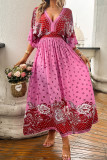 Leisure Vacation Printed V-Neck Oversized Dress