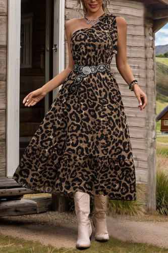 Summer Leopard Print Sloping Shoulder Dress