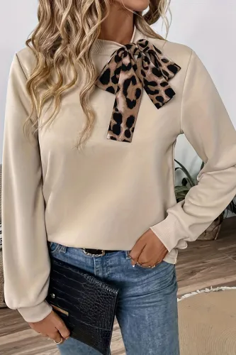 Leopard Print Round Neck Loose Casual Shirt