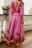 Leisure Vacation Printed V-Neck Oversized Dress