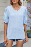 Solid Color V-Neck Short Sleeved T-Shirt