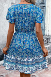 V-Neck Ethnic Style Short Sleeve Floral Dress