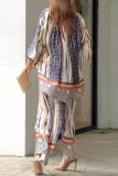 Long Sleeved Shirt Straight Leg Pants Two-Piece Set