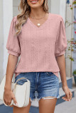 Solid Color V-Neck Short Sleeved T-Shirt