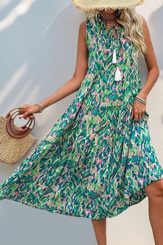 Ethnic Style Sleeveless V-Neck Printed Dress